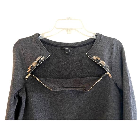Ann Taylor Charcoal‎ Gray Jeweled/Gems/Crystal with Zipper Sweatshirt Size Small - Picture 5 of 6